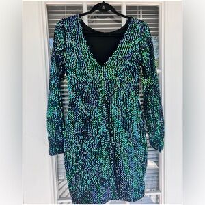 Motel Rocks Green + Purple Sequin Dress